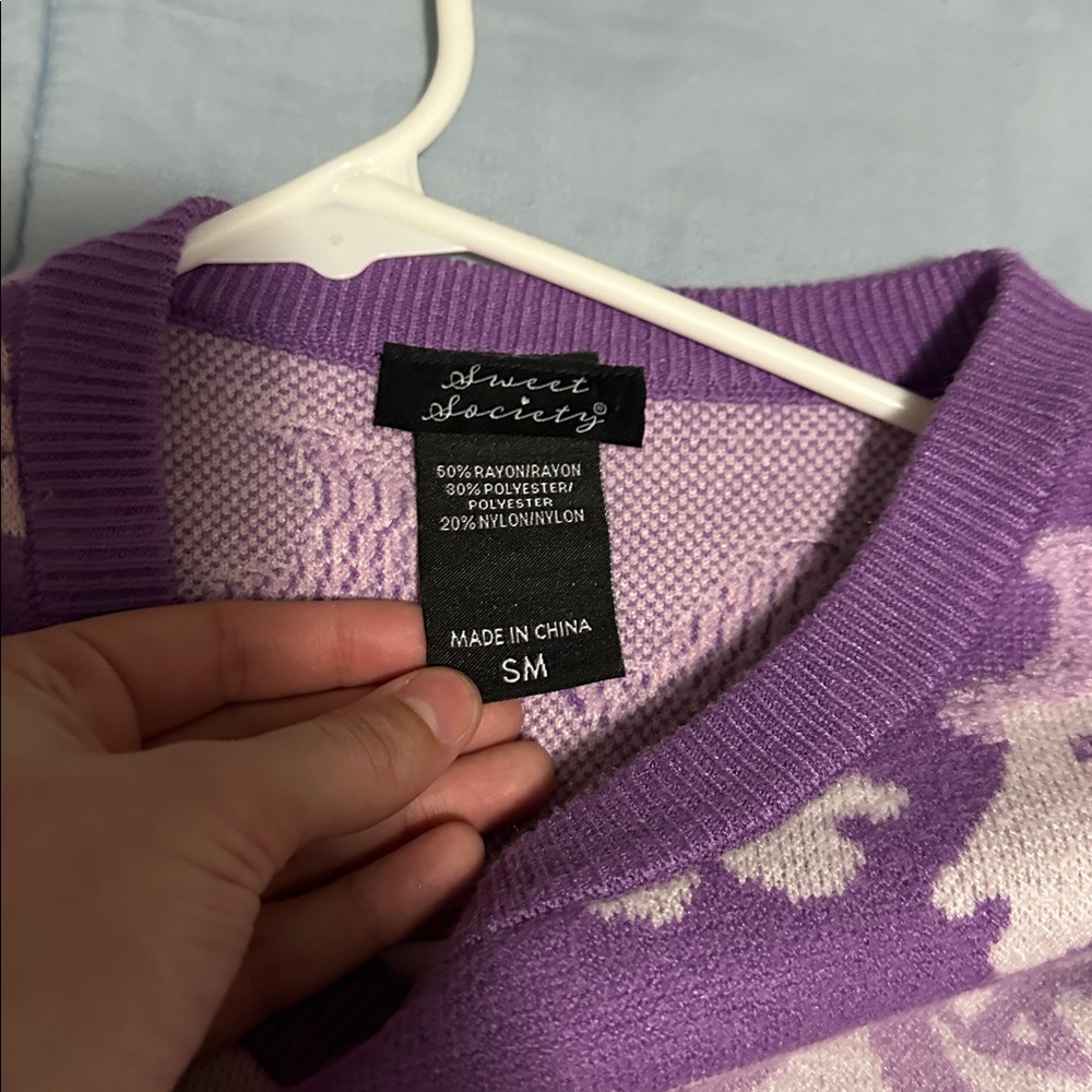 Sweet Society Hot Topic pink and purple ghost Halloween sweater size small - Picture 3 of 4